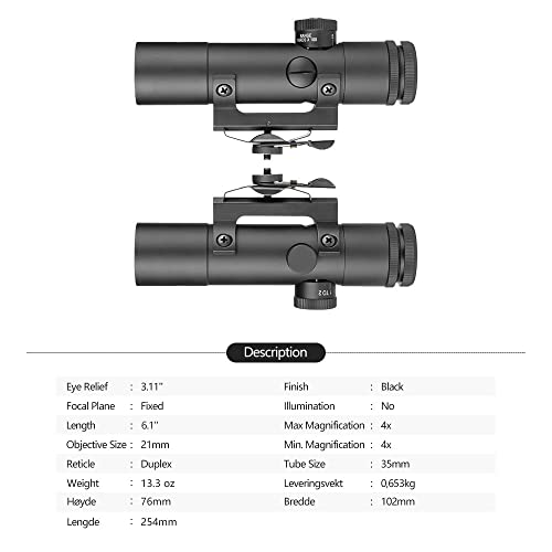 SPINA OPTICS Hunting Rifle Scope 4X20 Carry Handle Scope Optics with Duplex Reticle - Image 3
