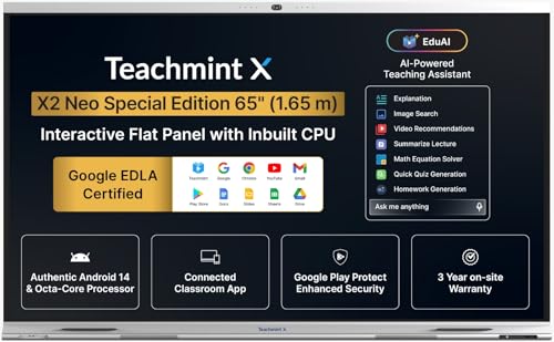 Image of Interactive Flat Panel with Inbuilt CPU 65 Inch (1.65m) | Google EDLA | X2 65 Neo SE Interactive Whiteboard Android 14 | 8GB, 128 GB | Inbuilt Camera & mic, Octa-Core | Digital Board for Teaching