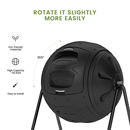 Squeeze Master Light Weight Spherical Compost Bin Tumbler Outdoor Garden- Quick Assembly -With Drain Plugs To Collect Liquid-Fast Composting (35 Gallon,Black) #TOP7