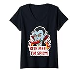 Photo Gallery donna spicy vampire halloween funny bite mee.. graphic cartoon art maglietta con collo a v Photo Gallery donna spicy vampire halloween funny bite mee.. graphic cartoon art maglietta con collo a v