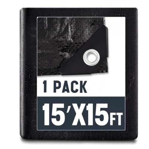 Image of 1 Pack 15 x 15 ft Black Tarps, 5.5 Mil Heavy Duty Waterproof Tarp