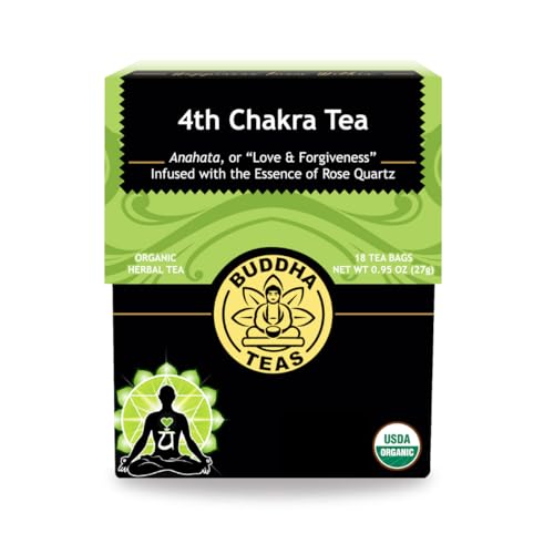 Buddha Teas - 4th Chakra Tea - Organic Herbal Tea - For Balance, Love & Forgiveness - With Hawthorn Berry, Lavender, Hyssop & Rose Quartz Essence - OU Kosher - 18 Tea Bags (Pack of 1)
