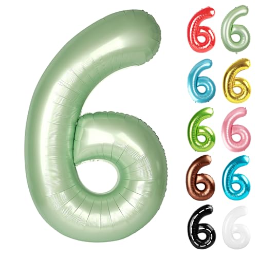 Oliver Green Number 6 Balloon 40 Inch - 6th Balloon Number Decorations
