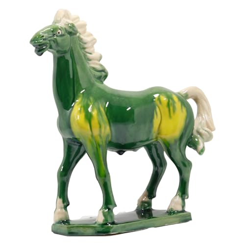 Ceramic Horse Sculpture -9 inch Hand Made Tang Tri-Color China Cultural Art Piece,Museum Collection Inspired Home and Office Decor (Green)
