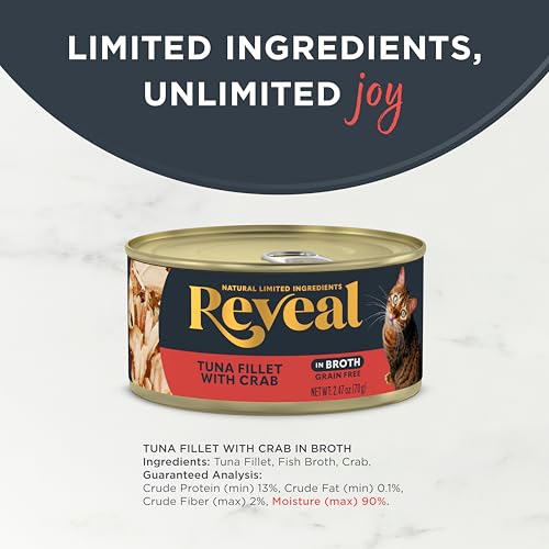 Image of Reveal Tuna Fillet & Crab in Broth Wet Cat Food 2-Pack 2.47 oz Cans | 100% Natural, High Quality Protein, Limited Ingredient, Grain Free, Complementary Food, No Fillers, No Artificial Additives
