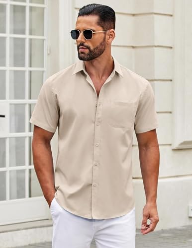 Image of COOFANDY Mens Short Sleeve Casual Button Down Shirts Summer Untucked Dress Shirts with Pocket