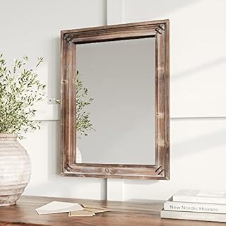 Barnyard Designs 45.5 x 61cm Decorative Wall Hanging Mirror, Rustic Farmhouse Wood and Metal Mirror Wall, Vintage Distressed Wall Decor, Brown