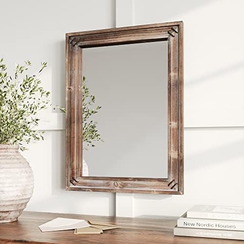 Barnyard Designs 18x24 Metal & Dark Wood Farmhouse Wall Mirror, Wooden Large Rustic Wall Mirror, Bedroom Mirrors for Wall Decor, Decorative Wood Wall Mirror Living Room, Bathroom Vanity Mirror, Brown