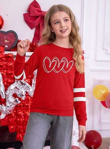 Image of Ithalt Kids Valentine Shirt Girls Valentines Shirts Cute Heart Graphic Long Sleeve Tee Tops 4-14y