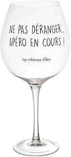 Les Vilaines Filles LA CHAISE LONGUE - Verre à Vin 75 cl Apéro en Cours - Verre Transparent - Usage Dégustation, Design Humoristique - Taille 11.7 x 25 x 11.7 cm - Contenance 75 cl - Poids 180 g