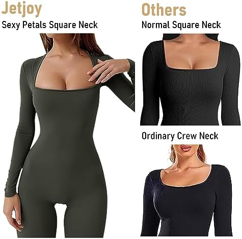 BKEPDY Jumpsuits voor dames, sexy body met vierkante hals, lange mouwen, slimfit, eendelig, bodycon, tops, clubwear, playsuit, yoga, shapewear, work-out, outfit, romper, Beige L, One size