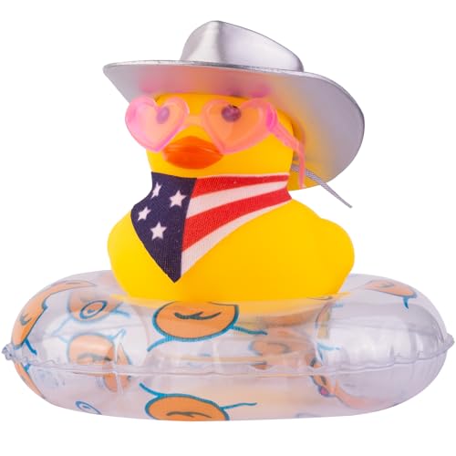 MuMyer Yellow Duck Car Ornaments Rubber Duck Car Dashboard Decorations with Mini Cowboy Hat Scarf Sunglasses Swim Ring Necklace for Car Dashboard Decoration(Q23)