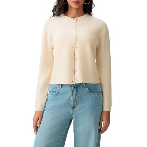 Image of Yuemengxuan Women Cardigan Sweater Button-Down Solid Color V-Neck Long Sleeve Soft Knit Coat Jumper Going Out Wear
