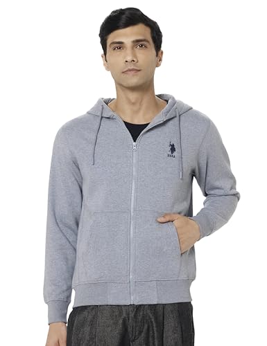 Image of U.S. Polo Assn. Men's Solid Regular fit Sweatshirt, Cotton Blend, Hooded Neck