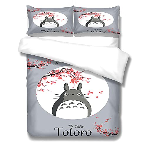 Wnyun Housse de Couettes 140x200cm Parure de Lit 1 Personnes 3 Pièces Microfibre 3D Ensemble de Literie avec 1 Housses de Couettes 2 Taies d'oreillers Dessin Animé Anime Mon Voisin