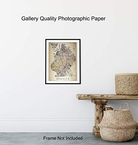 Brooklyn Map Poster Print - 8X10 Ny Vintage Style Wall Decor, Home Decoration For Apartment, Office, Living Room, Bedroom - Unique Gift For New York, Manhattan Or Nyc Fan #TOP7
