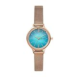 Rundes Edelstahlgehäuse mit blauem Zifferblatt.