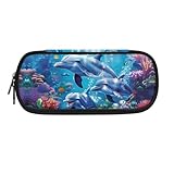 HELLHERO Adorable Dolphin Pencil Case for Girls Boys Kids 6-8 10-12 14-16 Pencil Bag School Pen Pouch Stationery Organzier Cosmetic Bags Coin Purse
