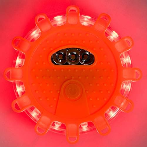 TANGZON 6 Pack Emergency LED Road Flares, 9 Flash Modes Roadside Disc Beacon Lights with Hook, Magnetic Base and Storage Bag, Flashing Warning Lights for Car, Truck and Boats, Orange