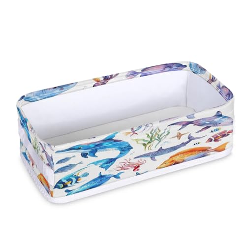 Tablerazzi Toilet Tank Topper Paper Basket with Handle, Whale Sea Animal Ocean Bathroom Storage Basket for Organizing, Small Fabric Storage Bins for Bathroom Decor