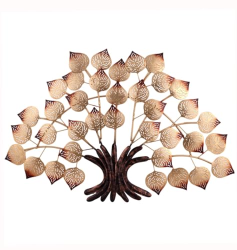 Image of Artemade Metal Tree Shape Wall Hanging | Iron Decorative Wall Mounted Art Sculpture for Home, Living Room & Bedroom | Golden Leaf Design | Premium Wall Decor Showpiece (30 x 30 x 5 cm)
