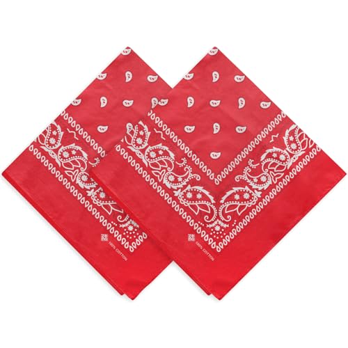 ZENO Bandana Roja – 100% Algodón & Fibra Natural – Pañuelo Cabeza Hombre y Mujer Sin Poliéster – Suave, Resistente & Lavable – Bandana Hombre y Mujer – Unisex & Niños - 2 Pack
