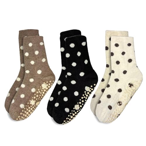 Image of Cute Polka Dot Yoga Socks for Women - 3 Pairs Non Slip Grip Pilates Barre Socks, Cozy Crew Style, US Size 5-9