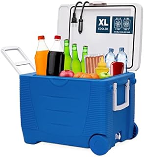 Ivation Electric Cooler & Warmer with Wheels & Handle |50 Quart (48 L) Portable Thermoelectric Fridge For vehicles & Trucks| 110V AC Home Power Cord & 12V Car Adapter for Camping, Travel & Picnics