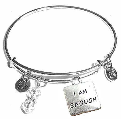 Hidden Hollow BeadsWomen's Made In USA Stainless Steel Message Charm Expandable Wire Bangle Bracelet, Popular, Stylish and Trendy, Arrives in a Gift Bag.