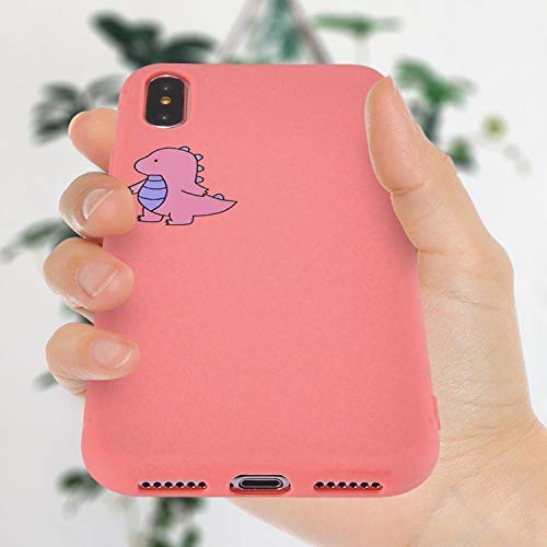 Joyland Silicone Coral Couple Phone Case Cover For Iphone 11 Lover Cute Cartoon Dinosaur Phone Case Cover Bumper Pink Peach Color Protective Shell Compatible For Iphone 11(Coral Dino) #TOP6