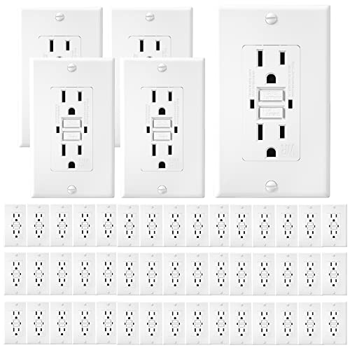Gfci White Outlet Receptacle, Weather Resistant Gfci Outlet 15 Amp/125-Volt, Self-Test Function With Led Indicator 15 Amp Gfci Outlets, Ul/Cul Listed, Wall Plate And Screws Included, 50 Pack #TOP8