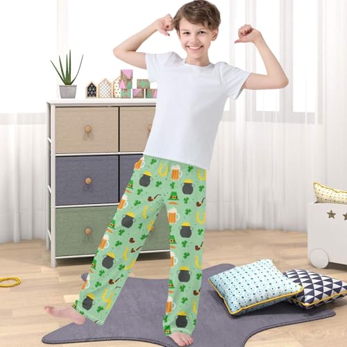 Boy's Pants Green Hat Mustache Gold Beer Jogger Pants Elastic Waist Long Bottoms Trousers with Pockets 6-14Y4