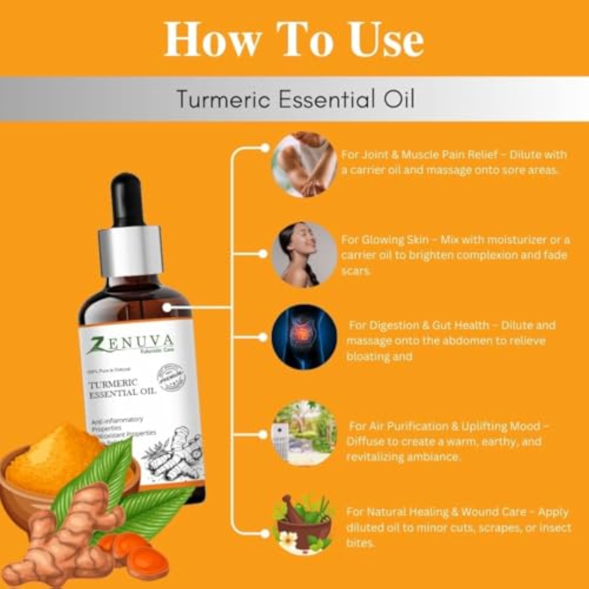 Turmeric Essential Oil, Pure Natural Pain Relief