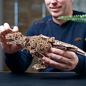 UGEARS Tyrannosaurus Rex 3D Puzzle - Mechanical Model Kits for Adults to Build - DIY Walking Dinosaur Automaton Building Kit - Self-Propelled Prehistoric 3D Wooden Puzzles for Adults - 249 Pcs