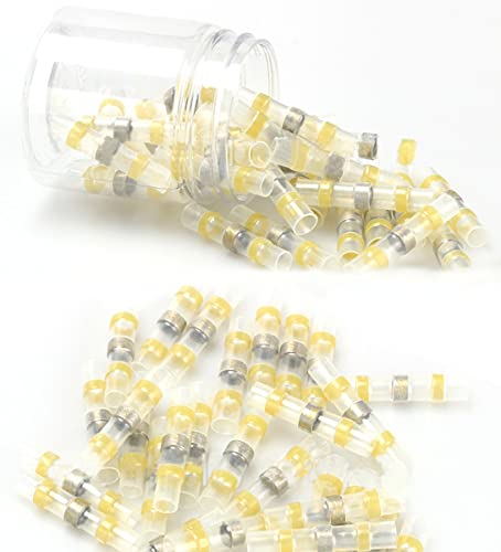 150pcs 12-10 Awg Lötverbinder mit Schrumpfschlauch, Kabelverbinder Wasserdicht Isoliert Quetschverbinder Stoßverbinder Schrumpfverbinder Wärmeschrumpf Stoßverbindern (Gelb) Cover