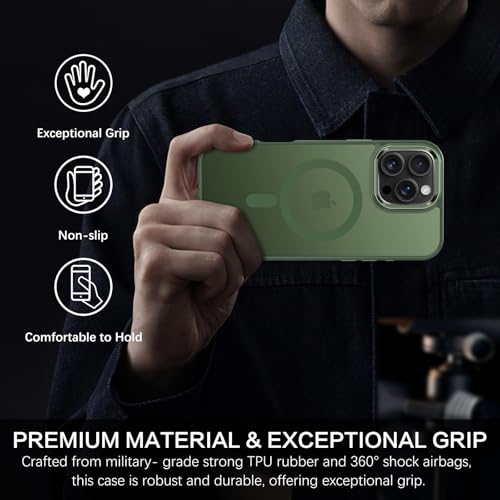 Image of BENTOBEN for iPhone 16 Pro Case [Compatible with Magsafe] Magnetic Matte Phone Case iPhone 16 Pro Translucent Slim Thin Shockproof Women Men Protective Cover Cases for iPhone 16 Pro 6.1 inch, Forest Green