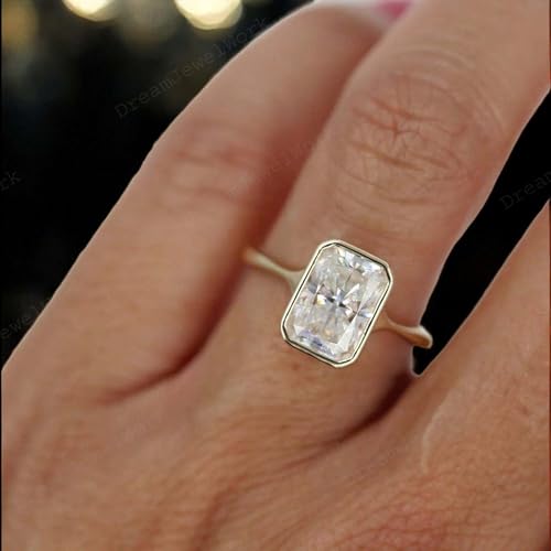 Radiant Cut Moissanite Engagement Ring 9k solid yellow gold Diamond Ring Bezel Set Solitaire Moissanite Wedding Ring Handmade Jewelry Bridal Promise Gift For Her3