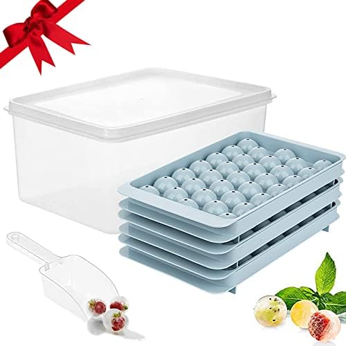 YSBYWSYR Ice Cube Tray, 3 Pack Round Ice Trays for Freezer with Lid and Bin, Circle Ice Mold Making 99 x 1.0IN Small Ice Balls, Stackable Ice Maker with Storage Ice Bin, Ice Scoop
