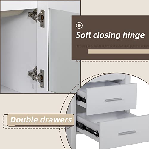 Uev 16" Modern Bathroom Vanity Set, Small Bathroom Vanity With Ceramic Basin, With One Door And Two Drawers, Minimalist Bathroom Vanity (Without Faucet) #TOP5