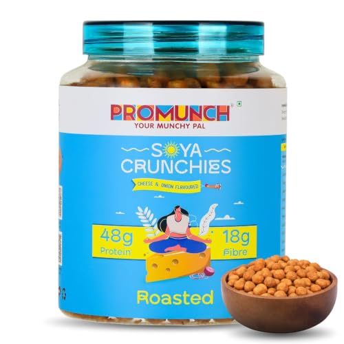 Image of PROMUNCH Roasted Soya Crunchies, Cheese & Onion Flavour 270g Jar, Gluten Free High Protein Snack, Roasted Not Fried, Plant Based Munching for Work, Travel and Post Workout
