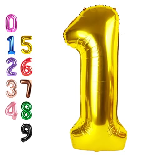 Image of Number Balloons Gold 1 Balloon 40 inch for 1st Birthday Party Decorations | Saturated Color, Large 40 inch, With Straw & Hanging Holes, For Back-To-School Season, Thanksgiving, Christmas, New Year