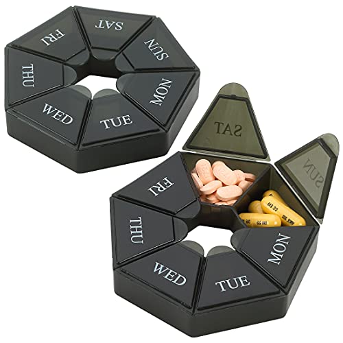 Weekly Pill Organizer 2 Pack 7 Day Pill Container Compact Portable Arthritis Travel Case Daily Compartment Pill Box For Supplements Medicines Vitamins