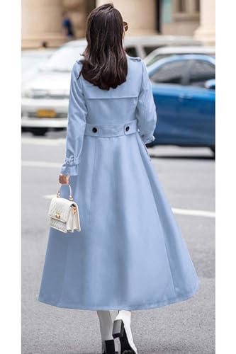 ebossy Women's Double Breasted Duster Trench Coat Slim Full Length Maxi Long Overcoat (Small, Blue)