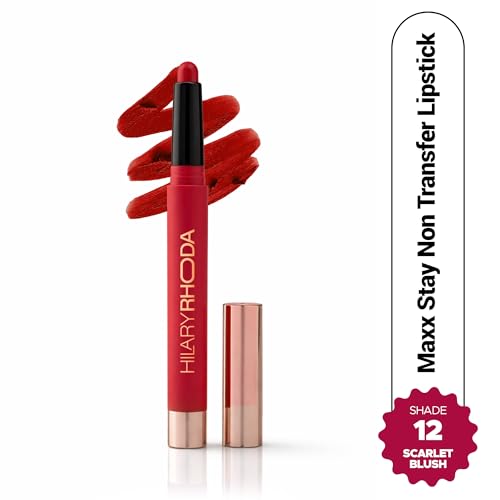 Image of Hilary Rhoda Maxx Stay Non Transfer Lipstick | Matte Finish & Transfer-Proof | 16-Hour Stay | Creamy Finish & Smudge Proof | Crayon Lipstick - 1.5g (Scarlet Blush - Shade 12)