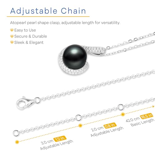 AAAA 10-11MM NoteDance Genuine Tahitian Black Pearl with Moissanite Pendant Necklace, Gift for Women Wife Wedding Birthday Anniversary Jewelry for Valentines Christmas Day4