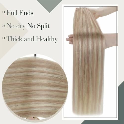 LaaVoo Micro Loop Hair Extensions 16 Inch Real Human Hair Remy Straight Highlight Ash Blonde & Platinum Blonde Invisible Micro Ring Hair Extensions 50g 50s #18/613 - Image 2