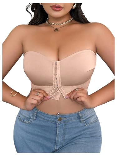 Image of MakeMeChic Women's Plus Size Strapless Bras Front Closure Half Push Up Bra Bandeau Wireless Bralette for Large Bust