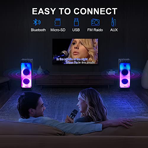 Geardon Karaoke Machine For Adults Kids, Dual 6.5" Subwoofer, Portable Outdoor Bluetooth Loud-Speaker W/Wireless Microphones For Singing Party, Recording, Dj Lights, Tablet Holder, 2 Mics Pa System #TOP4