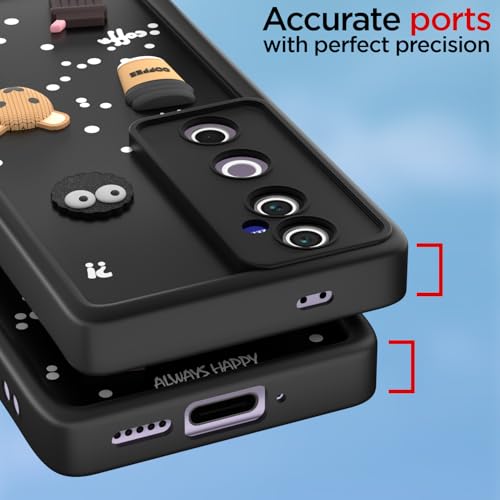 Image of Pikkme Bumper Case for Vivo V40 5G / V40 Pro 5G / T3 Ultra 5G | Cute Fun Cartoon 3D Bear Silicone Full Body Protection Back Cover (Black)