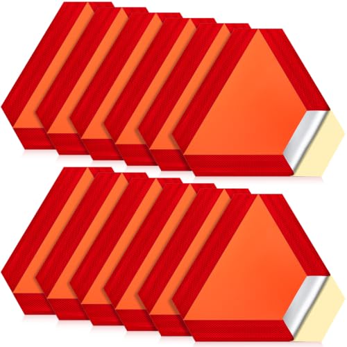 Image of Resurhang 12 Pack Slow Moving Vehicle Triangle Sign 14 x 16 Inch Sticky Slow Moving Vehicle Triangle Sign Safety Vinyl Reflective Stickers for Cars Tractor Golf Cart Accessories